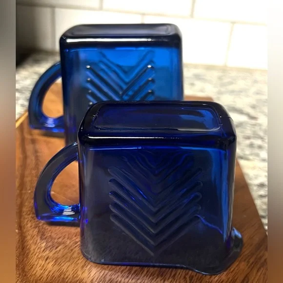 A beautiful pair of vintage cobalt blue glass square creamer. Sm & Lg set of 2